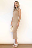 Slit Ribbed Round Neck Sleeveless Dress