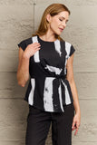 Perfee Printed Round Neck Short Sleeve Blouse