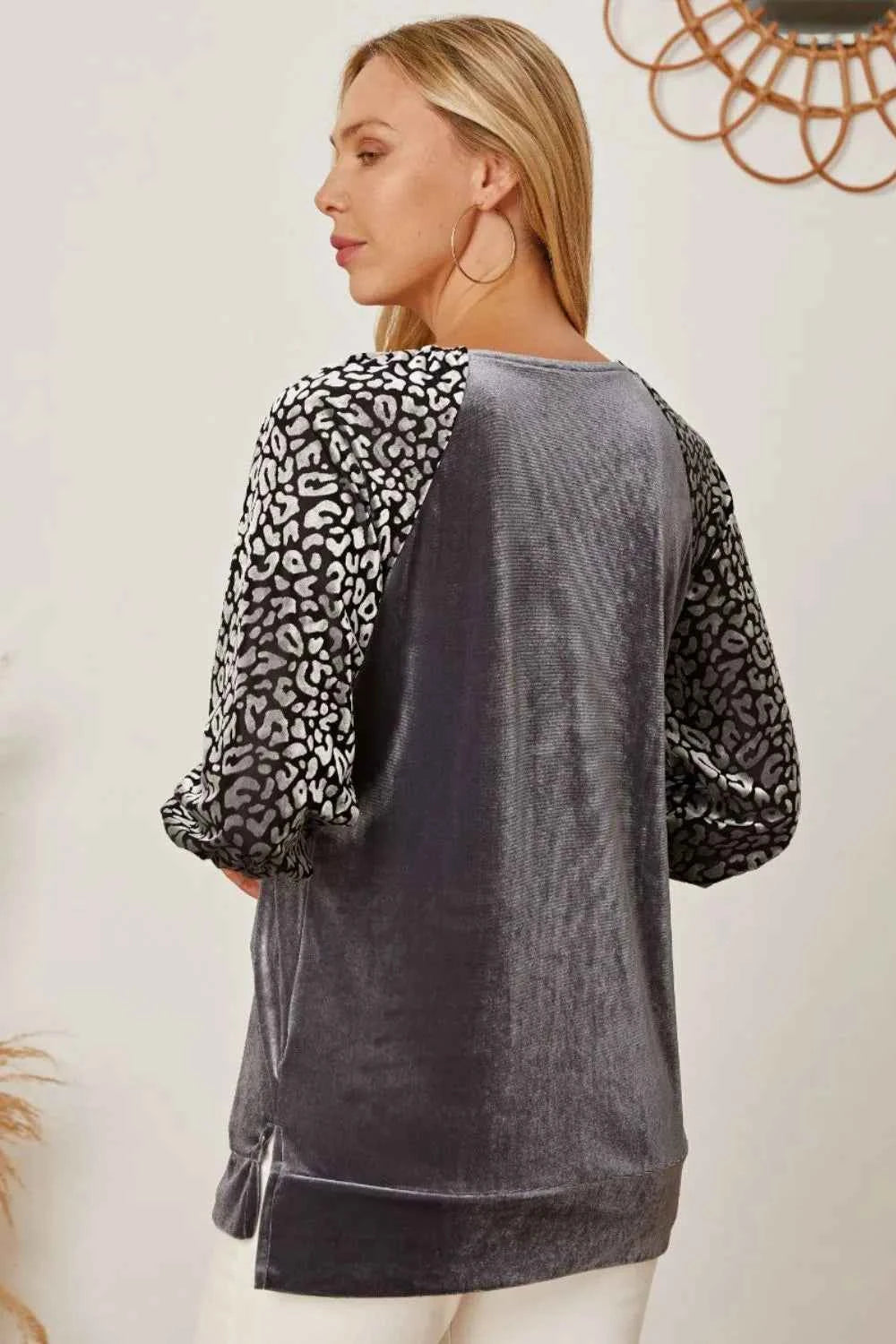 Leopard Round Neck Half Sleeve Blouse