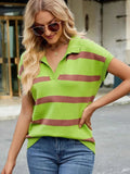 Striped Johnny Collar Cap Sleeve Sweater