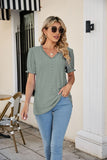 Eyelet Flounce Sleeve Scalloped V-Neck Top