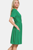 Zenana Surplice Short Sleeve Brushed DTY Dress