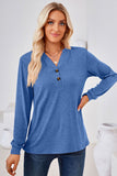 V-Neck Buttoned Long Sleeve Blouse