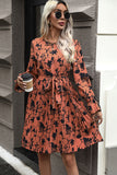 Perfee Tie-Waist Printed Pleated Mini Dress