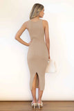 Slit Ribbed Round Neck Sleeveless Dress