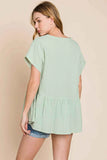 Cotton Bleu by Nu Lab Ruched Notched Short Sleeve Blouse