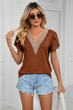 Contrast Trim Petal Sleeve V-Neck Top