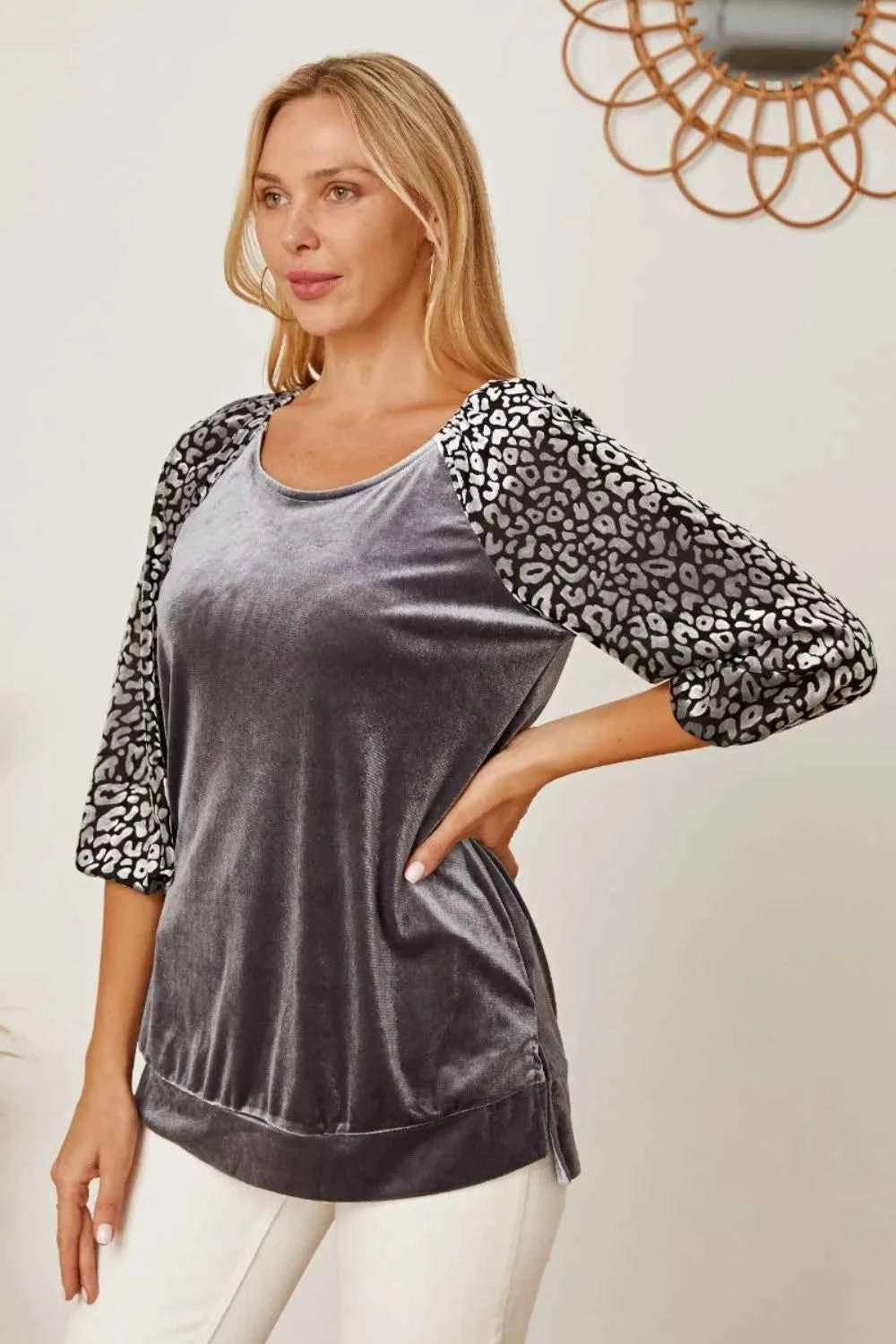Leopard Round Neck Half Sleeve Blouse