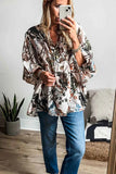 Printed Notched Flounce Sleeve Blouse