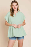 Cotton Bleu by Nu Lab Ruched Notched Short Sleeve Blouse