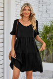 Mandy V-Neck Flounce Sleeve Tiered Dress