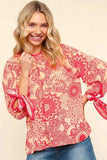 Haptics Ribbon Bow Detail Floral Round Neck Blouse