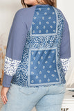 Plus Size V-Neck Printed Raglan Sleeve Blouse