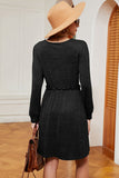 Frill Square Neck Long Sleeve Dress