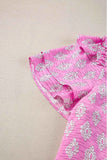 Ruffled Printed Tie Neck Short Sleeve Blouse
