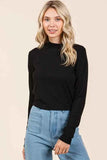 Mittoshop Mock Neck Rib Knit Long Sleeve Crop Top