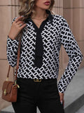 Perfee Printed Collared Neck Long Sleeve Shirt