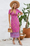 Printed Surplice Short Sleeve Dress